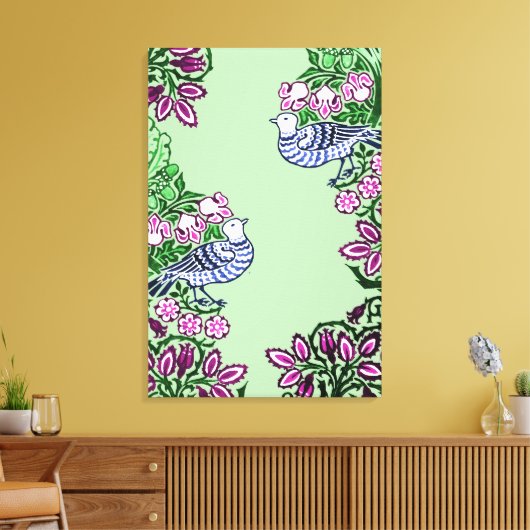 Folk Art Vogels Bloemen Eikels Canvas Afdruk (Insitu (Woonkamer))