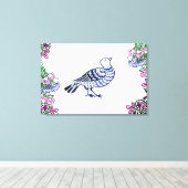 Folk Art Vogels Bloemen Eikels Canvas Afdruk (Insitu (Houten vloer))