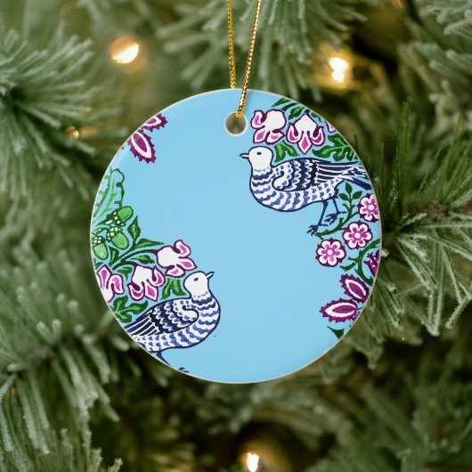 Folk Art Vogels Bloemen Eikels Keramisch Ornament (Boom)