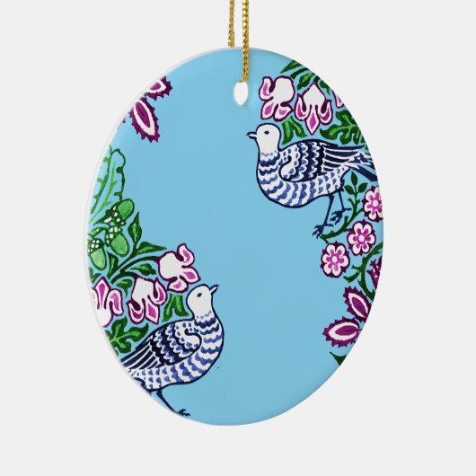 Folk Art Vogels Bloemen Eikels Keramisch Ornament (Rechts)