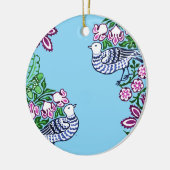 Folk Art Vogels Bloemen Eikels Keramisch Ornament (Links)