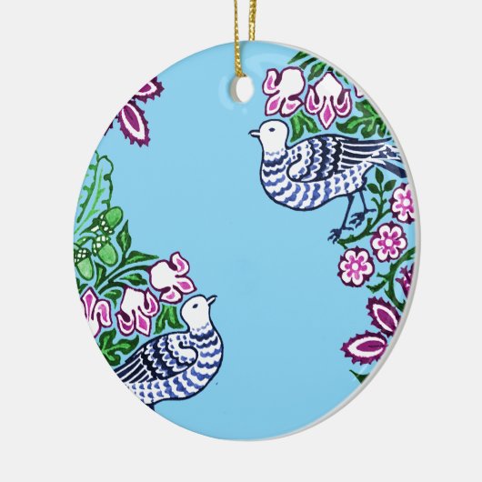 Folk Art Vogels Bloemen Eikels Keramisch Ornament (Links)