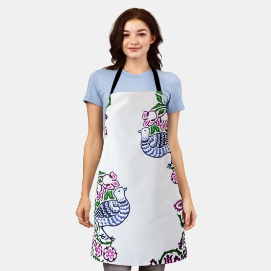 Folk Art Vogels Bloemen Eikels Schort (Gedragen)