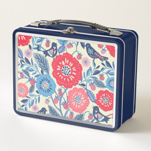 Folk Art Vogels en Aardbei Lunch Box (Voorkant)