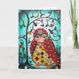 FOLK ART Watching Owl BY LORI wenskaart Kaart