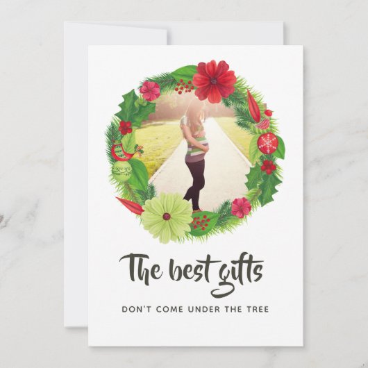 Folk Art Waterverf Floral Kerstmis Baby verwacht Aankondiging (Voorkant)