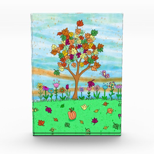  Folk Art Whimsical Autumn Tree Fall Leaves Fotoblokken (Voorkant)