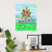  Folk Art Whimsical Autumn Tree Fall Leaves Poster (Thuiskantoor)