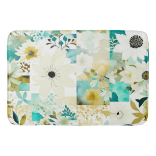  Folk Art White en Turquoise Flowers Badmat
