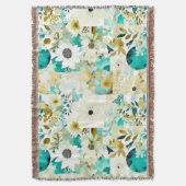  Folk Art White en Turquoise Flowers Deken (Voorkant Verticaal)