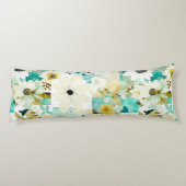 Folk Art White en Turquoise Flowers Lichaamskussen (Achterkant)