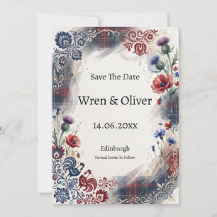 Folk Art Wildebloem Tartan Save The Date Kaart