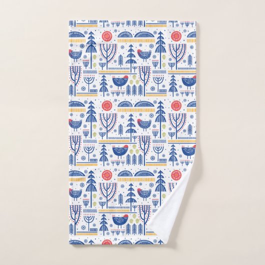 Folk Art Winter Bird Pattern Bad Handdoek (Handdoek)