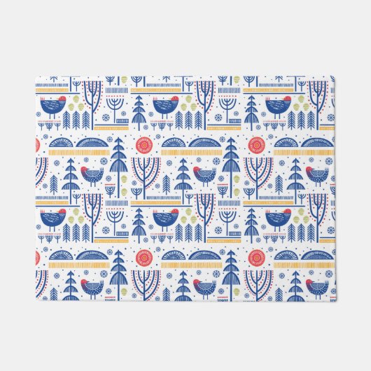 Folk Art Winter Bird Pattern Deurmat (Voorkant)