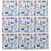 Folk Art Winter Bird Pattern Douchegordijn (Voorkant)