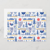 Folk Art Winter Bird Pattern Feestdagenkaart (Voorkant / Achterkant)