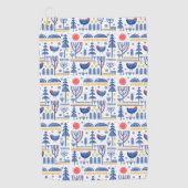 Folk Art Winter Bird Pattern Golfhanddoek (Voorkant)
