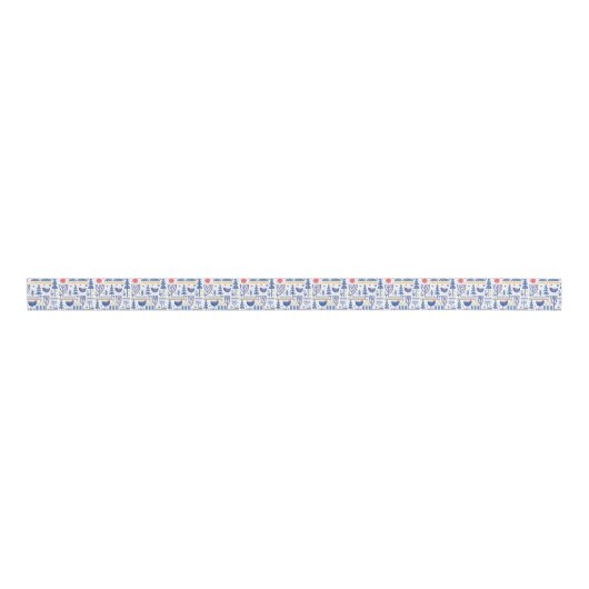 Folk Art Winter Bird Pattern Grosgrain Lint (Voorkant)