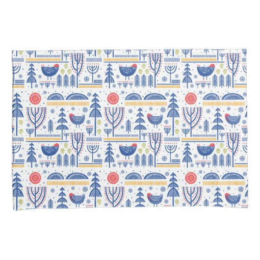 Folk Art Winter Bird Pattern Kussensloop (Voorkant-Rechts)