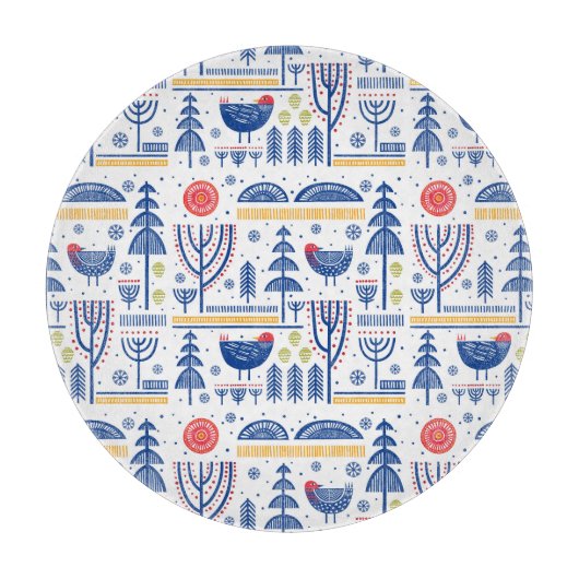 Folk Art Winter Bird Pattern Snijplank (Voorkant)