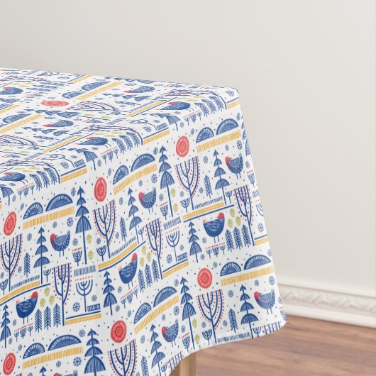 Folk Art Winter Bird Pattern Tafelkleed (Voorbeeld)