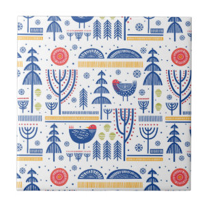 Folk Art Winter Bird Pattern Tegeltje