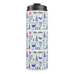 Folk Art Winter Bird Pattern Thermosbeker