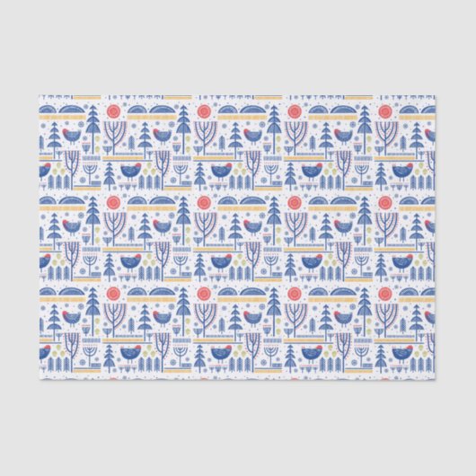 Folk Art Winter Bird Pattern Tissuepapier (Voorkant)