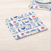 Folk Art Winter Bird Pattern Vierkante Kartonnen Onderzetter (Schuin)