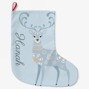 Folk Art Winter Deer Persoonlijk Grote Kerstsok