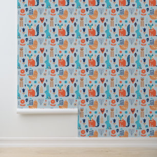 Folk Art Woodland Animal Pattern Behang