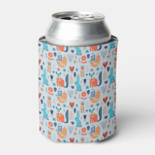 Folk Art Woodland Animal Pattern Blikjeskoeler