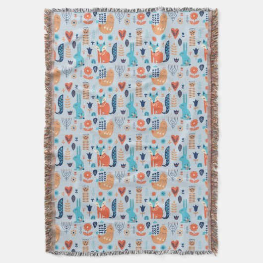 Folk Art Woodland Animal Pattern Deken (Voorkant Verticaal)