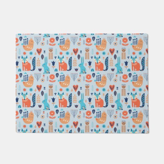 Folk Art Woodland Animal Pattern Deurmat (Voorkant)