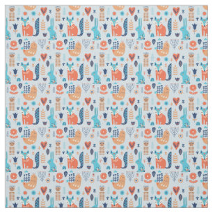 Folk Art Woodland Animal Pattern Stof