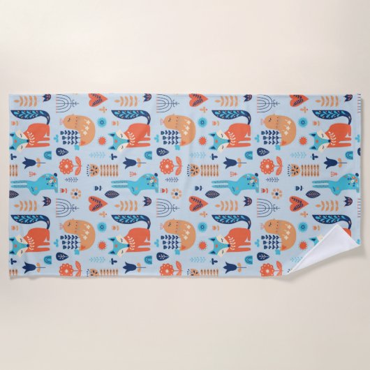 Folk Art Woodland Animal Pattern Strandlaken (Voorkant)