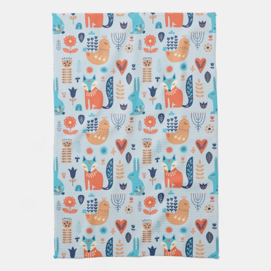 Folk Art Woodland Animal Pattern Theedoek (Verticaal)