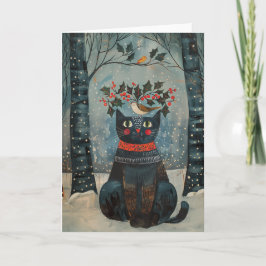 Folk Art Zwarte Kat Briefkaart - Schrijfpapier