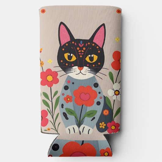 Folk Art Zwarte kat en bloemen gepersonaliseerd (Achterkant)