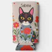 Folk Art Zwarte kat en bloemen gepersonaliseerd (Voorkant)