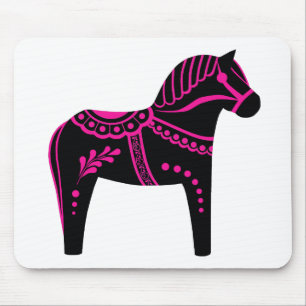Folk Black/Pink Dala horse, Folk Friesian Muismat
