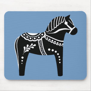 Folk Black/White Dala horse, Folk Friesian Muismat