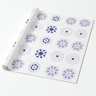 Folk blauwe bloemen patroon cadeaupapier
