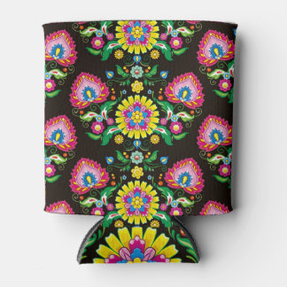 Folk bloeipatroon: retro kleurrijke tegels blikjeskoeler