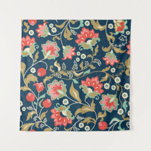 Folk Bloemen Kleurrijk: Hand Getrokken Naadloos Wandkleed