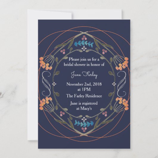 Folk Bloemen Uitnodiging w / marine (Voorkant)
