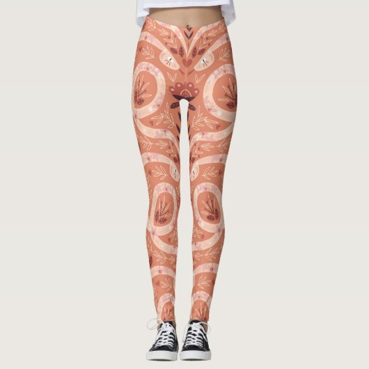 Folk Bloemenslang: symmetrisch Leggings (Voorkant)