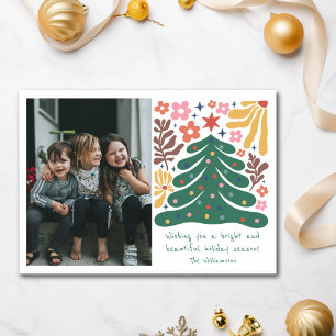 Folk Bloemige Boom Fel Kerst Foto Schattig Feestdagenkaart