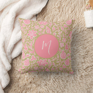 Folk bloemmotief met Monogram Kussen