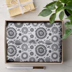 Folk Bloemmotief Zwart en Witte Bloemen Boho Chic Tissuepapier